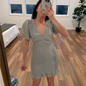 Mini dress polka dot light green sage XXS Petite Abercrombie & Fitch
